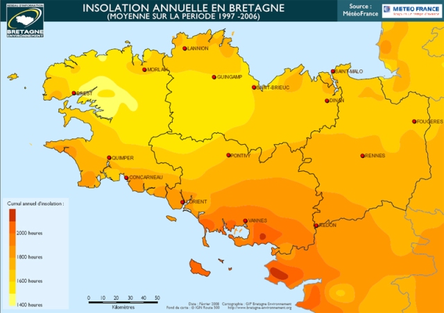 Ensoleillement annuel en Morbihan